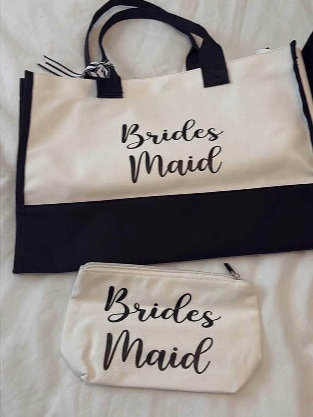 Bridesmaid & Mother of Groom Canvas Tote and Pouch Set - Black & White